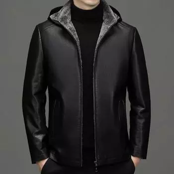 Зимняя мужская куртка из натуральной кожи плюс цельная куртка из бархата и утолщенного меха из овчины для папы среднего возраста M чёрный