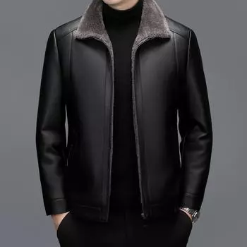 Зимняя мужская куртка из натуральной кожи с бархатом и утолщением, мужская куртка среднего возраста с интегрированным мехом из кожи для папы M