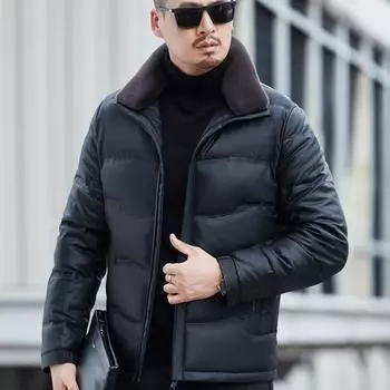 Зимняя мужская куртка из натуральной кожи больших размеров, свободная повседневная куртка для папы, утолщенная куртка-пуховик, теплая кожаная куртка M