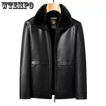 Зимняя мужская куртка из натуральной кожи Fur As One, мужская утепленная кожаная куртка с лацканами, повседневная куртка для папы M коричневый