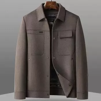 Зимняя мужская куртка из твида ручной работы с двумя сторонами, отворотами, утепленная шерстяная куртка с подкладкой 170 чёрный