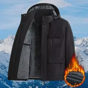 Зимняя мужская куртка-карго с капюшоном, ветрозащитная, теплый карман, съемная шапка, стеганая куртка XXL чёрный