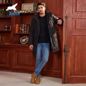 Зимняя мужская куртка миди с большим капюшоном, термопальто, модная мужская куртка, длинная ветрозащитная теплая парка 46 серый