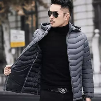 Зимняя мужская куртка на хлопковой подкладке с капюшоном, короткое теплое мужское пальто L