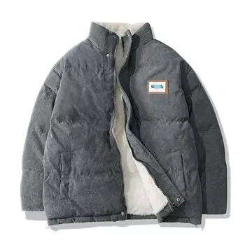 Зимняя мужская куртка, осенняя теплая флисовая модная утолщенная хлопковая стеганая куртка с воротником-стойкой, повседневное вельветовое пальто, ветрозащитное пальто большого размера S серый