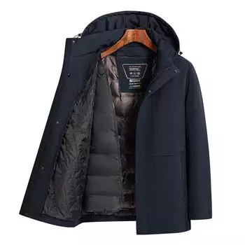 Зимняя мужская куртка-пуховик, деловая, повседневная, с капюшоном, одежда для среднего возраста, куртка-пуховик Take-off Liner, мужская куртка 175