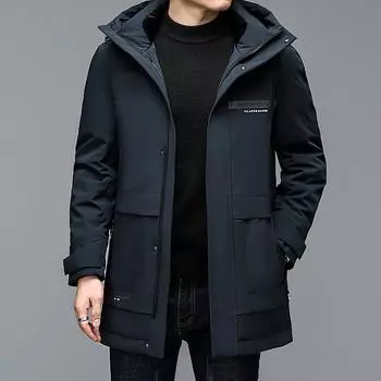 Зимняя мужская куртка-пуховик из молочного шелка с белым гусиным пухом и капюшоном, новая утолщенная куртка средней длины M