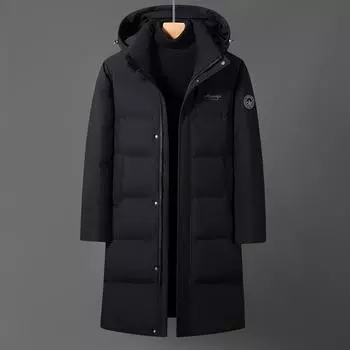 Зимняя мужская куртка-пуховик, модная повседневная, длинная, выше колена, с капюшоном, для среднего и молодого возраста, мужская куртка-пуховик M чёрный