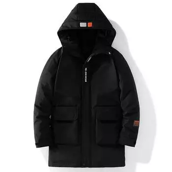 Зимняя мужская куртка-пуховик нового стиля, воротник-стойка, модная простая куртка с капюшоном, средней длины, утолщенная, теплая и морозостойкая, модный бренд для мужчин M