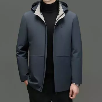 Зимняя мужская куртка-пуховик средней длины для людей среднего возраста со съемной подкладкой, свободный фасон Daddy, утолщенный капюшон M