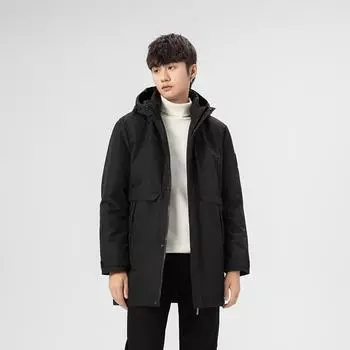 Зимняя мужская куртка-пуховик средней длины с капюшоном, новый модный бренд 90, белая зимняя куртка для мальчиков на утином пуху, мужская, большого размера M