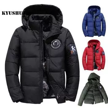 Зимняя мужская куртка с хлопковой подкладкой, антистатическая подкладка на молнии и нашивка, холодостойкое пушистое пальто с капюшоном M красный