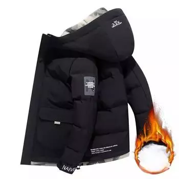 Зимняя мужская куртка с хлопковой подкладкой, короткая толстая куртка с хлопковой подкладкой, куртка с пухом, куртка с капюшоном XS чёрный