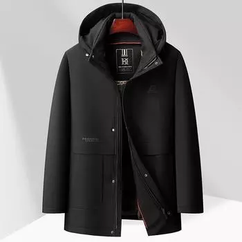 Зимняя мужская куртка с хлопковой подкладкой, средней и длинной длины, с капюшоном, деловая, повседневная, флисовая, двухкомпонентная, с подкладкой 175 чёрный