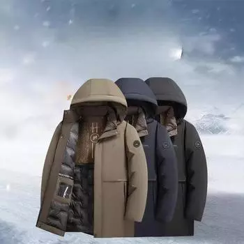 Зимняя мужская куртка с хлопковой подкладкой, свободная одежда для папы, деловая повседневная теплая съемная шапка, зимняя хлопковая одежда для мужчин XL чёрный