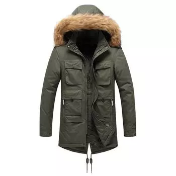 Зимняя мужская куртка с капюшоном и хлопковой подкладкой, флисовая утолщенная куртка с хлопковой подкладкой средней и длинной длины L