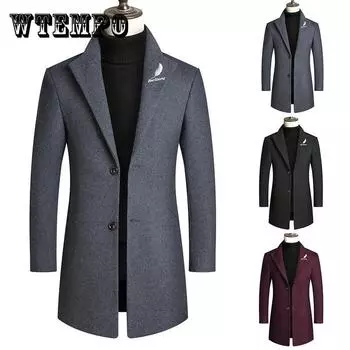 Зимняя мужская куртка, шерстяная ветровка, бархатное теплое пальто, повседневная тонкая парка с вышивкой перьями 4XL вино красного