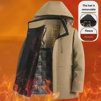 Зимняя мужская куртка средней длины из графенового хлопка 2024 года — идеальный вариант для людей среднего и пожилого возраста, а также плотная бархатная одежда для пап 5XL чёрный