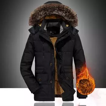 Зимняя мужская куртка средней и длинной длины из флиса с утолщенной хлопковой подкладкой Мужская куртка с хлопковой подкладкой M хаки