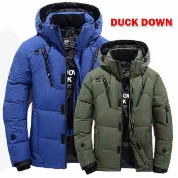 Зимняя мужская куртка, толстые белые куртки на утином пуху, утепленное съемное пуховое пальто и куртка с капюшоном S синий