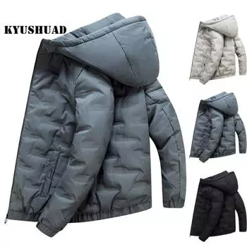 Зимняя мужская куртка, утолщенное пальто с хлопковой подкладкой, однотонное, холодостойкое, с карманами на молнии, пальто 2XL чёрный