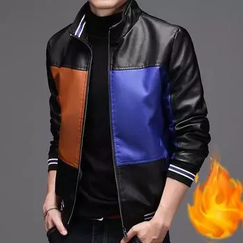 Зимняя мужская мода сплайсированная флисовая толстая теплая куртка куртка мотоциклетные мужские кожаные куртки L красный