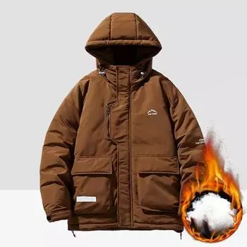 Зимняя мужская новая стеганая куртка с капюшоном, модная тенденция, фланелевая, мешковатые карманы, водонепроницаемая стеганая куртка M чёрный