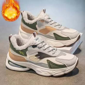 Зимняя мужская обувь флисовые кроссовки повседневная обувь мужская на толстой подошве утолщенные теплые плюшевые туфли мужские кроссовки теннис 39 бежевый