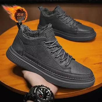 Зимняя мужская обувь из бархата и хлопка, спортивная повседневная кожаная обувь, мужская обувь для серфинга, черная, нескользящая, водонепроницаемая, осенне-зимняя, поварская, страховка труда 44 коричневый