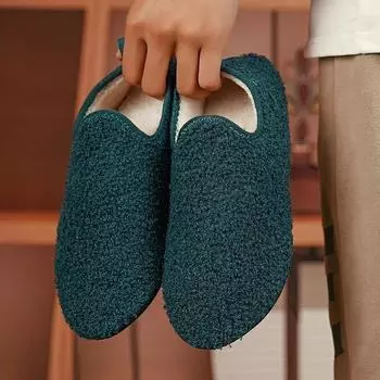 Зимняя мужская обувь, повседневная домашняя обувь для мужчин 2025 года, теплая хлопковая обувь для женщин, нескользящие домашние плюшевые тапочки, ботильоны 36-37(fit35-36) темно-синий