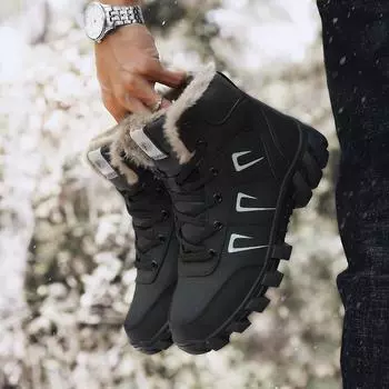 Зимняя мужская обувь, теплые ботинки на шнуровке из цельной кожи для походов, мужские нескользящие ботинки по щиколотку, мужские ботинки для отдыха и прогулок из хлопка для снега 36