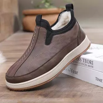 Зимняя мужская обувь Теплые меховые зимние сапоги Повседневные плоские мужские ботинки Нескользящие сапоги Ankel Мягкие туфли без застежек 38 чёрный