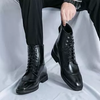 Зимняя мужская обувь Высокие британские кожаные ботинки для мотоциклистов Мужские модные ботинки «Челси» на толстой подошве Мужская повседневная обувь Ботинки на платформе 38 чёрный