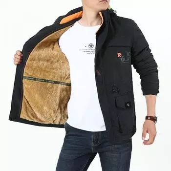 Зимняя мужская одежда большого размера, повседневная одежда из бархата и хлопка, мужские средние и длинные куртки для активного отдыха большого размера M хаки