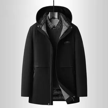 Зимняя мужская одежда с хлопковой подкладкой, деловая повседневная теплая куртка с капюшоном и съемной хлопковой подкладкой, мужская куртка 180 чёрный