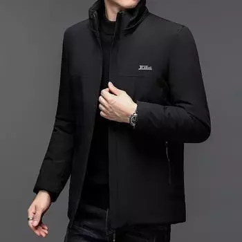 Зимняя мужская одежда с хлопковой подкладкой, средняя и длинная, деловая, повседневная, с капюшоном, теплая, с хлопковой подкладкой, мужская куртка L чёрный