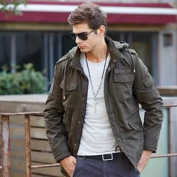 Зимняя мужская одежда, средняя и длинная, бархатная, теплая и морозостойкая, мужская повседневная куртка, большой размер, свободное пальто с хлопковой подкладкой L хаки