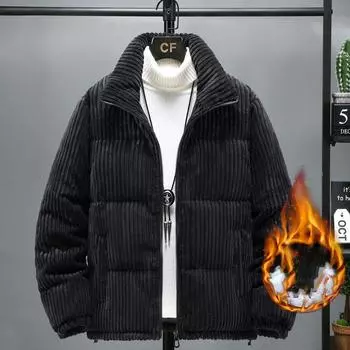 Зимняя мужская одежда Толстая теплая вельветовая стеганая куртка-парка Винтажная повседневная свободная куртка с воротником-стойкой на молнии с хлопковой подкладкой Пальто XXXXXL чёрный