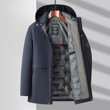 Зимняя мужская парка, пальто, куртка, мужская утепленная с капюшоном, водонепроницаемая верхняя одежда, теплое пальто, одежда для отцов, повседневное мужское пальто L чёрный