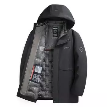 Зимняя мужская парка, пальто, куртка, мужская утепленная с капюшоном, водонепроницаемая верхняя одежда, теплое пальто, одежда для отцов, повседневное мужское пальто XXXXXL чёрный