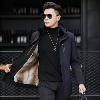 Зимняя мужская парка с воротником из норки, меховая парка, цельная шуба из натурального меха норки, съемная шуба с внутренней подкладкой 4XL