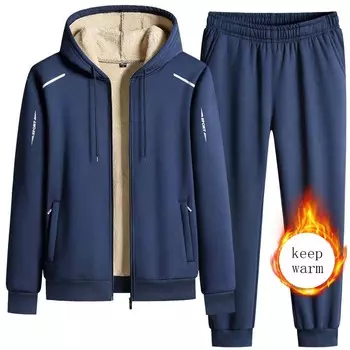 Зимняя мужская плюс бархатная мужская спортивная куртка + брюки спортивный костюм с карманом на молнии Мужская теплая одежда M чёрный