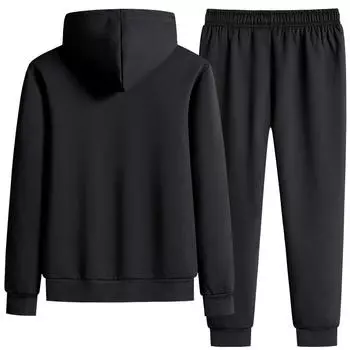 Зимняя мужская плюс бархатная мужская спортивная куртка + брюки спортивный костюм с карманом на молнии Мужская теплая одежда M чёрный