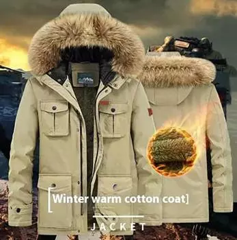 Зимняя мужская плюшевая хлопковая куртка-парка с длинным капюшоном, модное повседневное толстое пальто из хлопка XXXXL чёрный