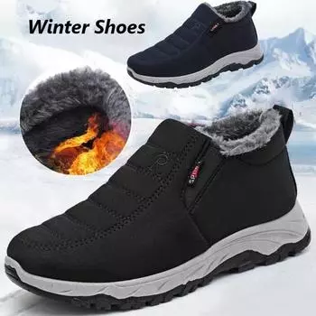 Зимняя мужская плюшевая теплая обувь, повседневная хлопковая обувь, удобные хлопковые ботинки без шнуровки на плоской подошве, мужская повседневная прогулочная обувь для отдыха 44 чёрный