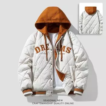 Зимняя мужская поддельная куртка с двумя капюшонами на хлопковой подкладке, повседневное модное пальто для пар M белый