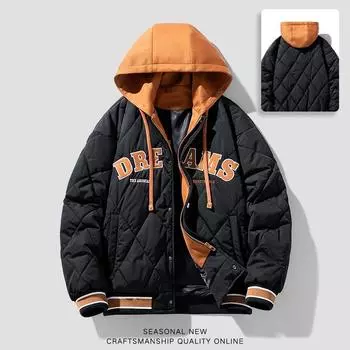 Зимняя мужская поддельная куртка с двумя капюшонами на хлопковой подкладке, повседневное модное пальто для пар M белый