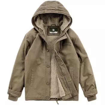 Зимняя мужская повседневная хлопковая куртка с хлопковой подкладкой, на флисе и утолщенная, для среднего и молодого возраста, с капюшоном M