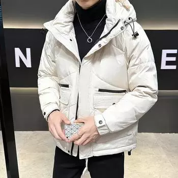 Зимняя мужская повседневная однотонная куртка с капюшоном S чёрный