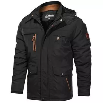 Зимняя мужская повседневная стеганая куртка, толстая куртка с несколькими карманами, ветрозащитное плюшевое хлопковое пальто XXXXXL чёрный